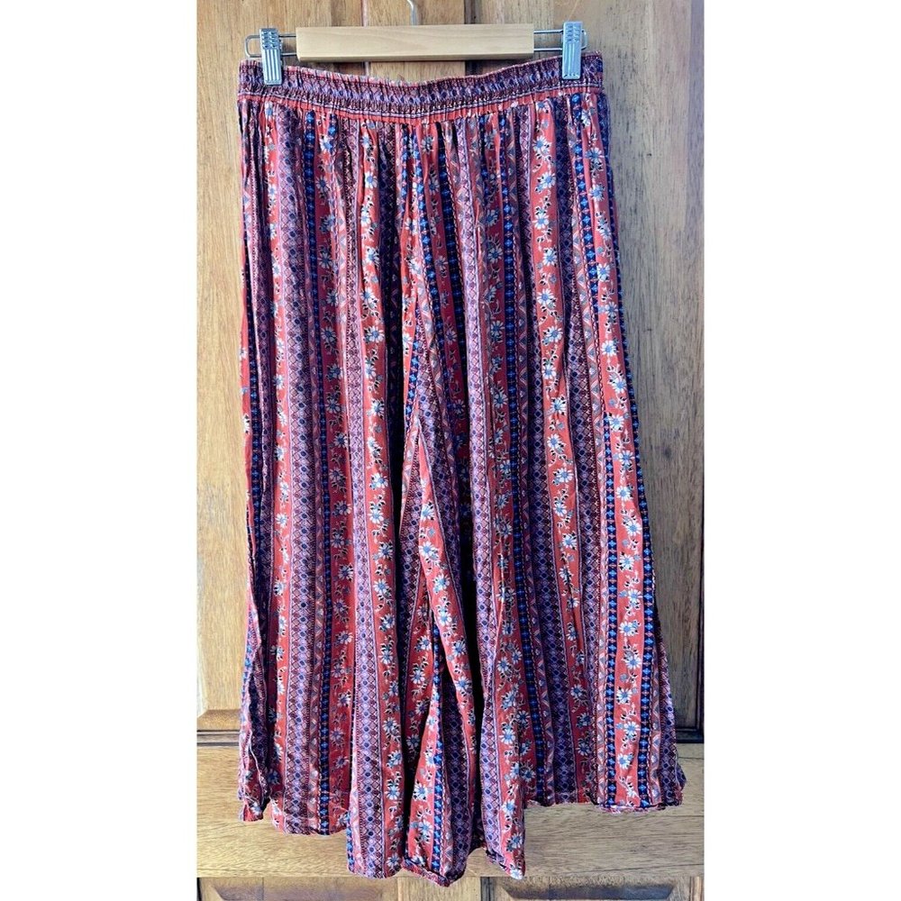 Isabella Boho Size Medium Wide Leg Rust Floral Coloured Culotte Style Pants - Picture 1 of 9